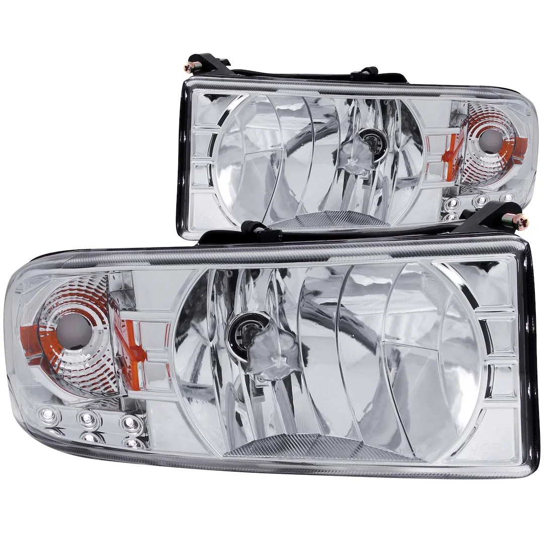 111206 – ANZO Headlight Assembly, Halogen Bulb Standard Beam Clear Lens Chrome Plated Housing Set Of 2